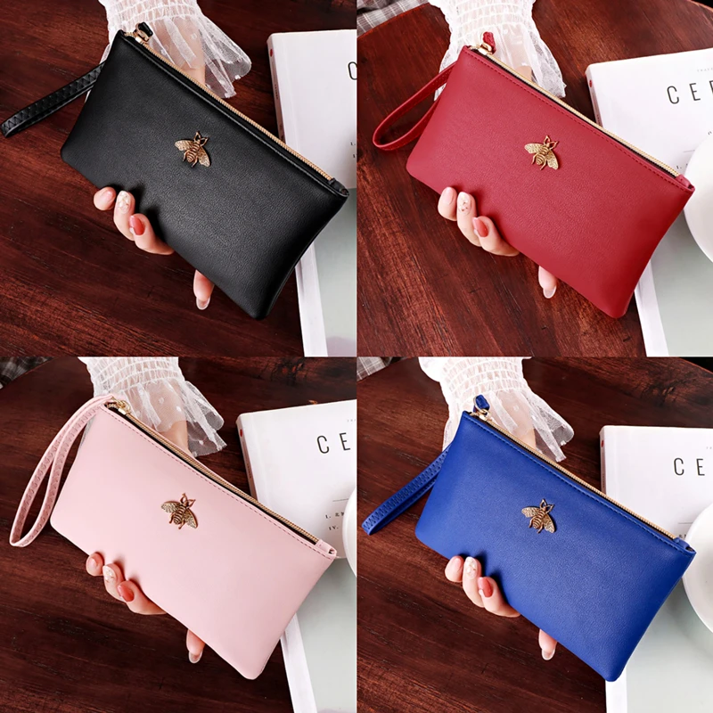 Top Trends: Women Wallets Bee Clutch Good Quality Leather Wholesale Zipper Female Long Wallet Ladies Wristlet Thin Mobile Phone Bag Shoppable Styles