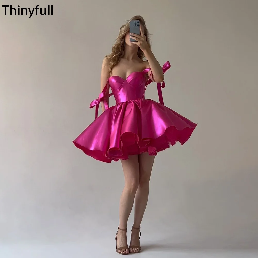 Top Trends: Thinyfull Rose Red A Line Mini Prom Party Dresses Sweetheart Sleeveless Lace Up Satin Gowns Graduation Cocktail Dresses 2023 Shoppable Styles