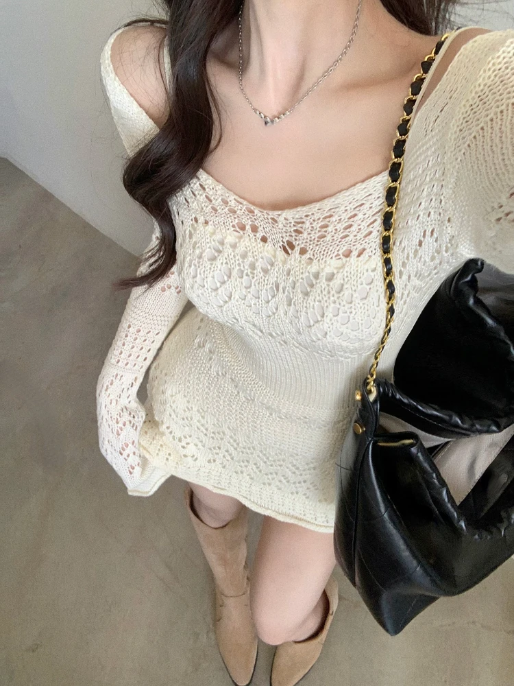 Top Trends: 2022 Autumn Elegant Knitted Dress Women Long Sleeve Lace Short Party Dress Korea Fashion Slim Sexy Y2k Mini Dress Female Vintage Shoppable Styles