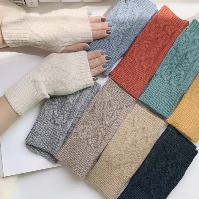 Top Trends: Half Finger Gloves For Women Winter Soft Warm Wool Knitting Arm Gloves Soft Warm Half Finger Handschoenen Unisex Mitten Guantes Shoppable Styles - Image 4