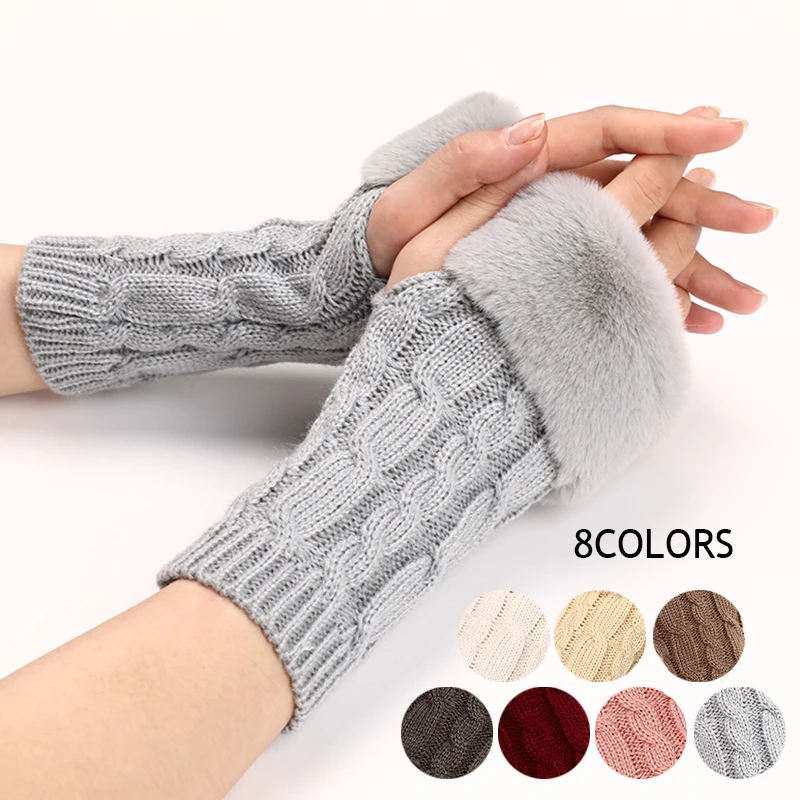 Top Trends: Korean Knitting Gloves Furry Sleeves Warm Fingerless Mittens All-match Stretch Exposed Finger Gloves Arm Warmers Guantes Shoppable Styles