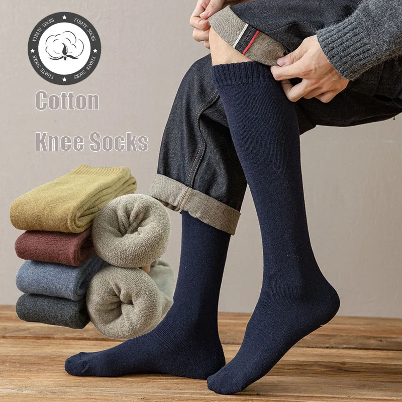 Top Trends: Winter Men's Warm Knee Socks Thick Harajuku Retro Casual Long Terry Cotton Socks Men 3 Pair Shoppable Styles