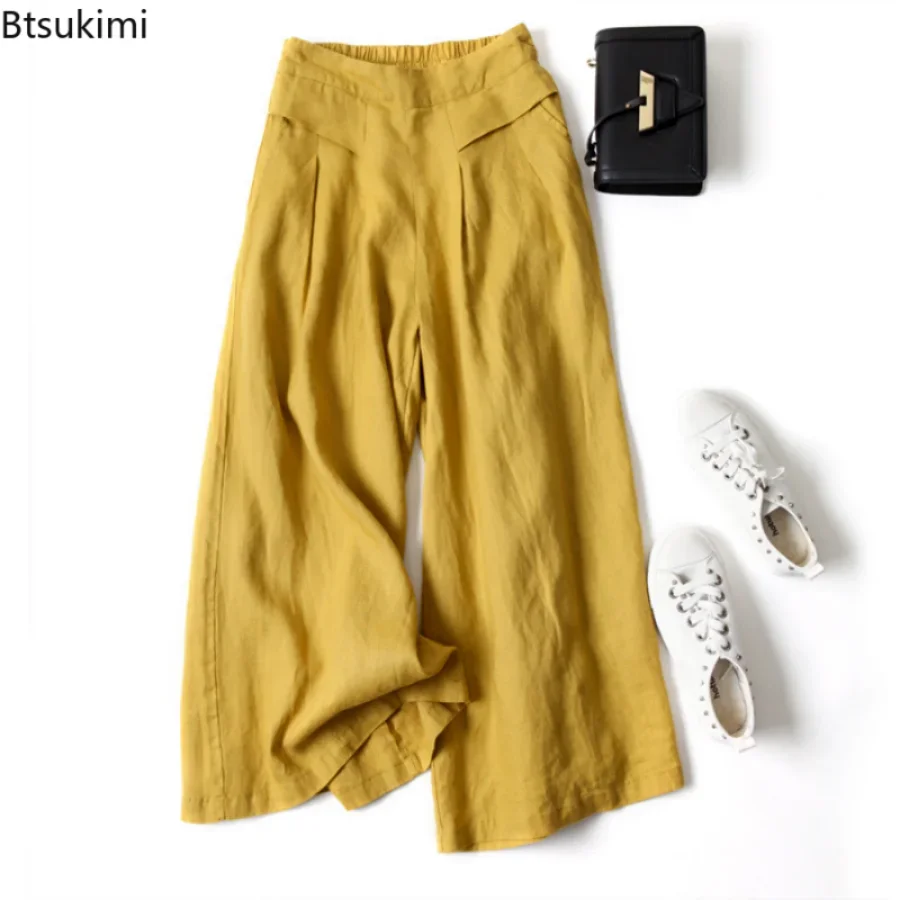 Top Trends: 2024 Women&#039;s Casual Cotton Linen Wide-leg Pants Skirt Pants Loose Half Elastic Waist Slim Pants Women Streetwear Women Trousers Shoppable Styles