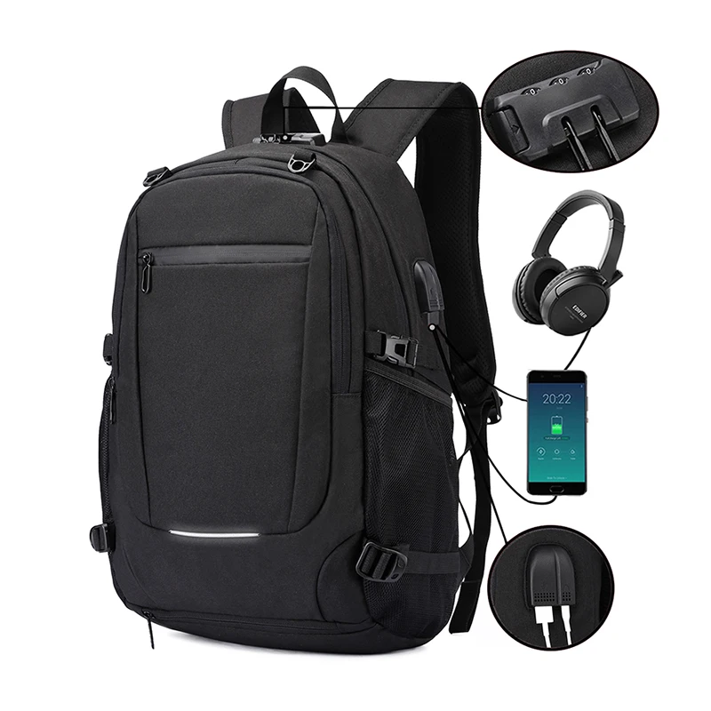 Top Trends: Neutral Waterproof Backpack With Anti-theft Password Lock, Reflective Strip, Basketball Net Pocket, USB And Headphone Interface Shoppable Styles