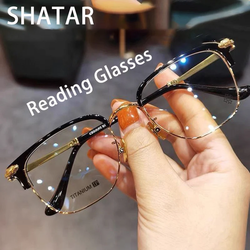 Top Trends: Shatar New Fashion Metal Half-frame Reading Glasses Men Women Big Face Widening Eye Protection Anti-Blue Light Business High-End Shoppable Styles