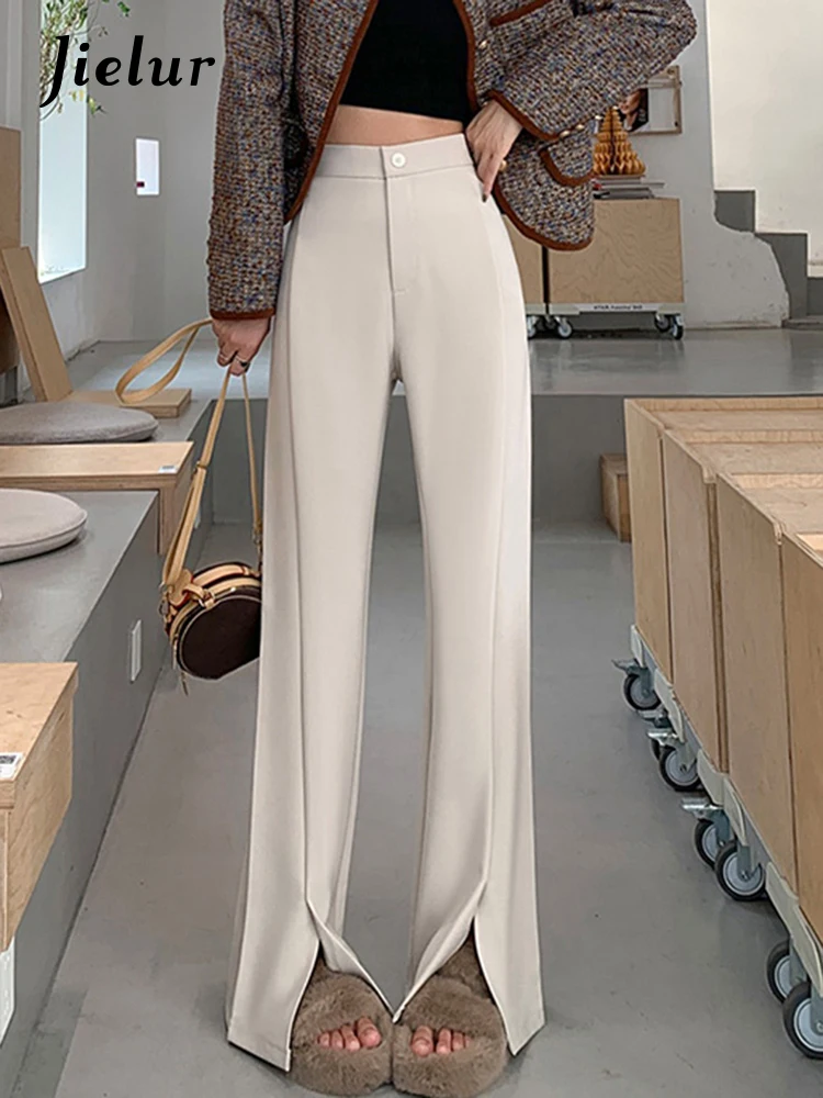 Top Trends: Jielur Autumn Split Solid Color Female Flare Pants New Casual Slim Full Length Fashion Women's Pants Simple Office Ladies Zipper Shoppable Styles