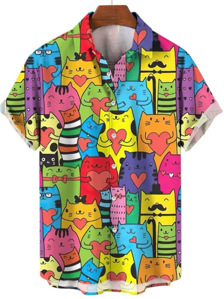 Top Trends: Hawaiian Oversized Men's Shirt Cartoon Cat Bird Pattern Floral Print Social Men Graffiti Clothing Vintage Harajuku New Summer Shoppable Styles