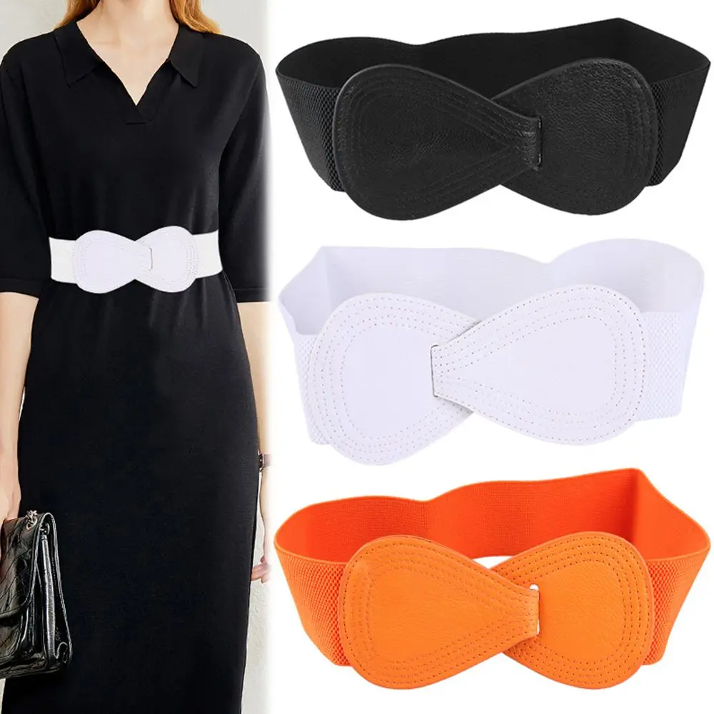 Top Trends: Fashion Women Exquisite Stretch Waistband Bowknot Waistband Elastic Wide Hook Belt Dress Coat Clothing Decoration Belt All-match Shoppable Styles