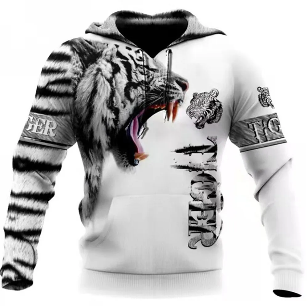 Top Trends: Fashion Spring Autumn Animal Hoodies White Tiger Skin 3D All Over Printed Men's Sweatshirts Unisex Pullover Casual Jacket 6XL Shoppable Styles