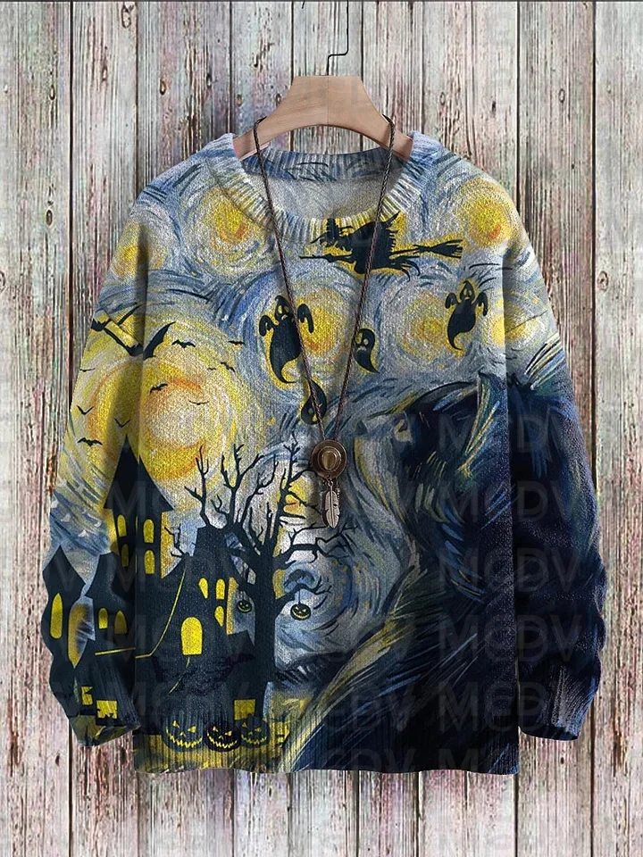 Top Trends: Halloween Cute Cat Witch Ghost Art Pattern Print Casual Knit Pullover Sweater Men's For Women's Pullover Shoppable Styles