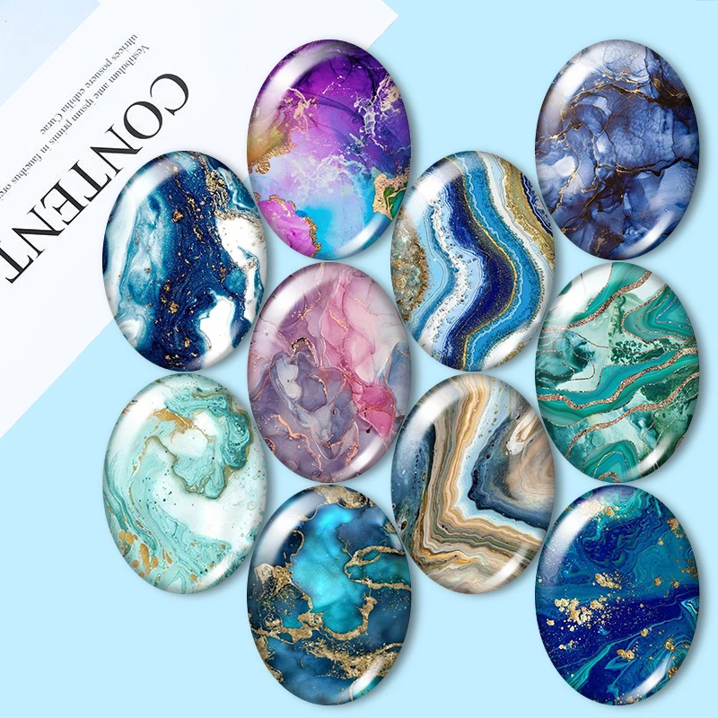 Top Trends: Geode Agate Mediterranean Wall Art 10pcs Mixed 13x18mm / 18x25mm / 30x40mm Oval Photo Glass Cabochon Demo Flat Back Making Findings Shoppable Styles