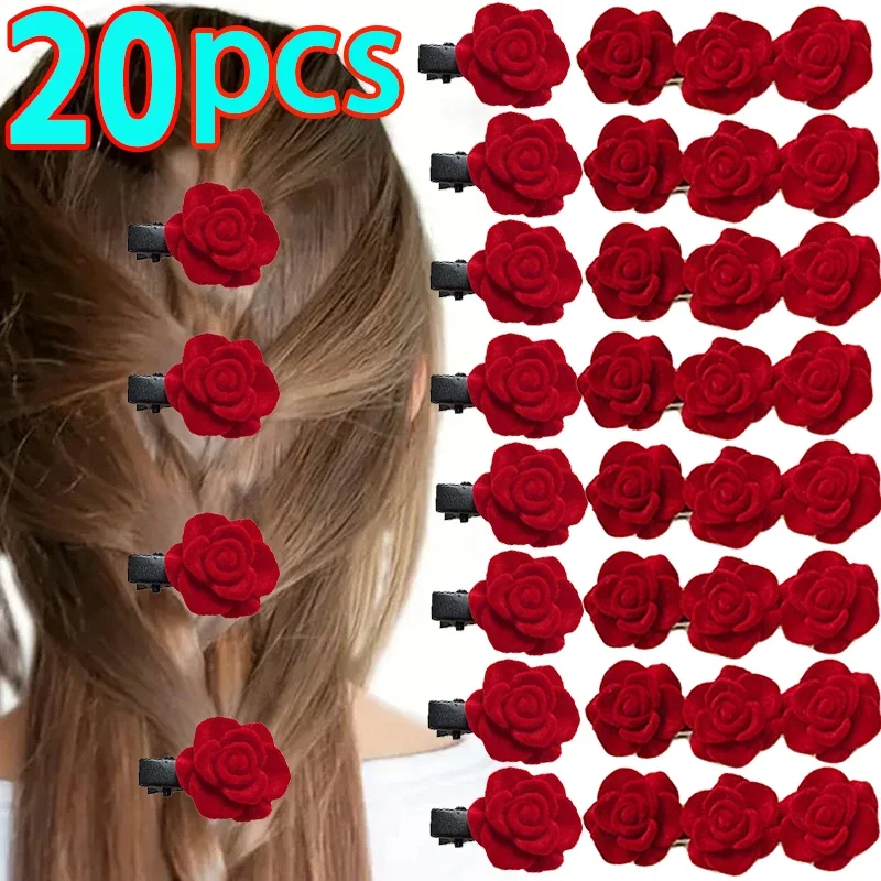 Top Trends: 2 / 20pcs Small Red Velvet Rose Hair Clips For Women Korean Flower Hairpins Girls Elegant Hair Clip Pin Barrettes Hair Accessories Shoppable Styles