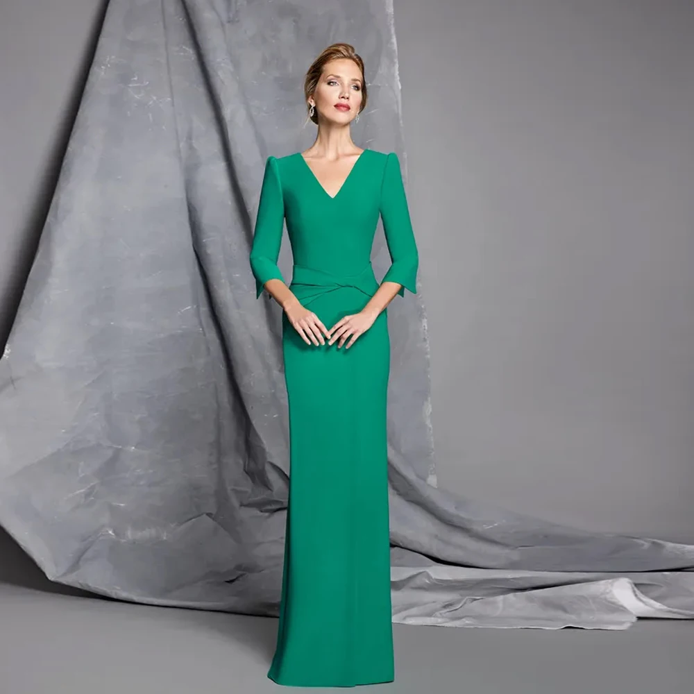 Top Trends: Simple Green Mother Of The Bride Dresses For Wedding V Neck 3 / 4 Sleeves Wedding Party Gowns Mermaid Floor Length فساتين السهرة Shoppable Styles