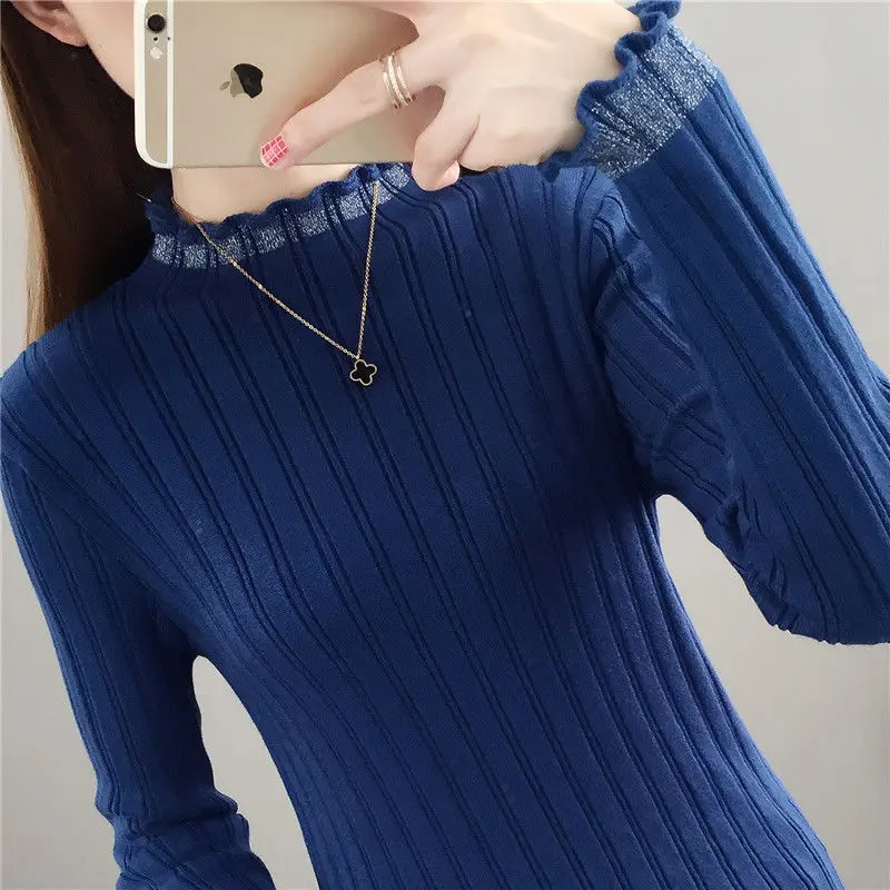 Top Trends: Sweet Half High Collar Spliced Ruffles Sweater Female Clothing 2022 Autumn New Oversized Casual Pullovers Warm Tops Shoppable Styles