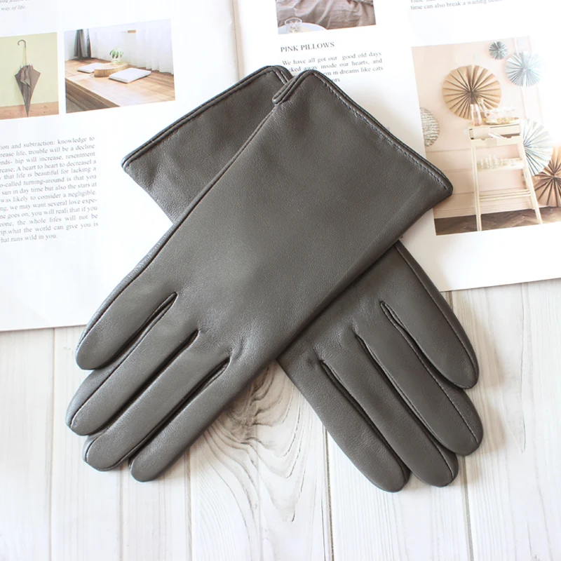 Top Trends: New Women's Leather Color Gloves Sheepskin Classic Straight Style Knitted Lining Spring Driving Mittens Autumn Shoppable Styles - Image 5