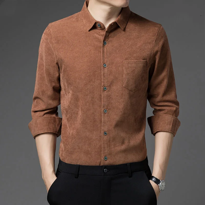 Top Trends: 2023 New Spring And Autumn Leisure Business Fashion Loose Oversize Thickened Non Ironing Polo Collar Solid Men's Corduroy Shirt Shoppable Styles