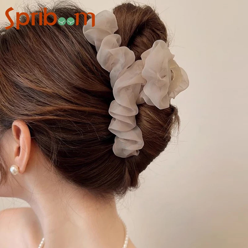 Top Trends: 2024 Pleated Mesh Hairpin For Women Temperament Elegant Hair Claw Clips Sweet Girls Shark Clip Korean Hair Accessories Headdress Shoppable Styles