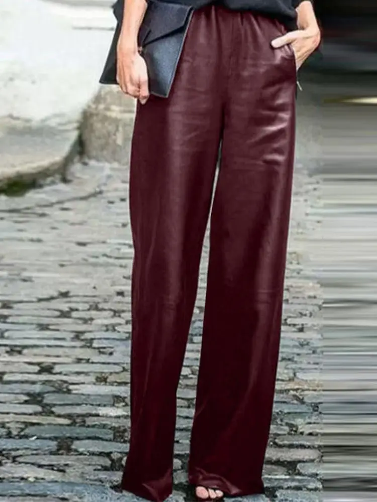 Top Trends: 2023 Women&#039; S PU Leather Pants Trousers ZANZEA Autumn Fashion OL Wide Leg PalazzoOversized Casual Solid Bottoms Femme Pantalon Shoppable Styles