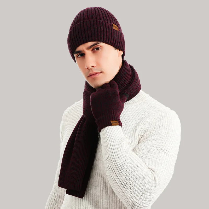 Top Trends: Men's Autumn Winter Keep Warm Set Beanie Gloves Scarf Male Woolen Yarn Knitted Muffler Spring Fall Hat Solid Color Neckerchief Shoppable Styles - Image 3