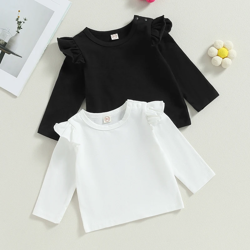 Top Trends: BeQeuewll Toddler Girls Spring Autumn Tops Solid Color Ventilate Cotton Comfort Long Sleeve Crewneck Ruffle T-shirt Shoppable Styles