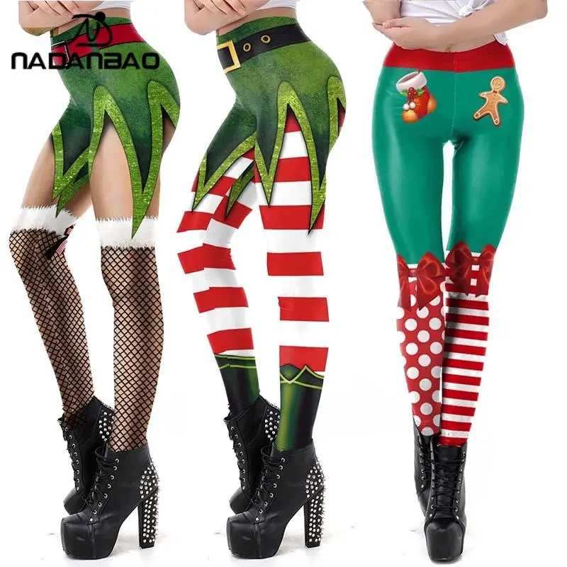 Top Trends: NADANBAO Christmas Elf Leggings Women Carnival Costume Xmas Sexy Tights Holiday Gift Pants 3D Pattern Streetwear Fitness Clothes Shoppable Styles