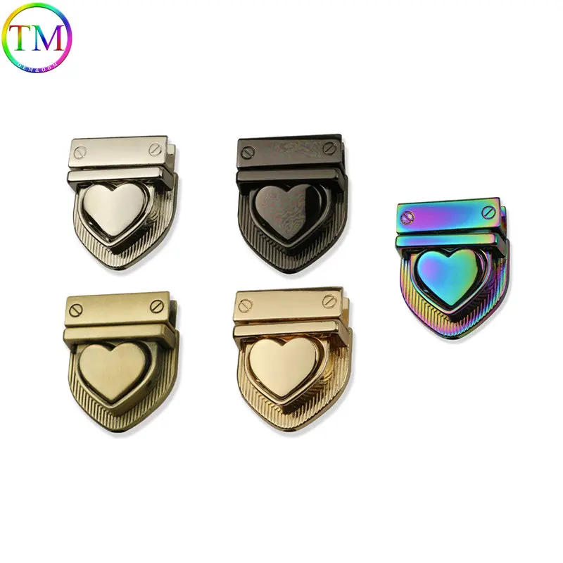 Top Trends: 28*32mm Metal Heart Press Lock Fashion Bag Switch Locks For Diy Handbag Bag Purse Luggage Hardware Closure Bag Parts Accessories Shoppable Styles