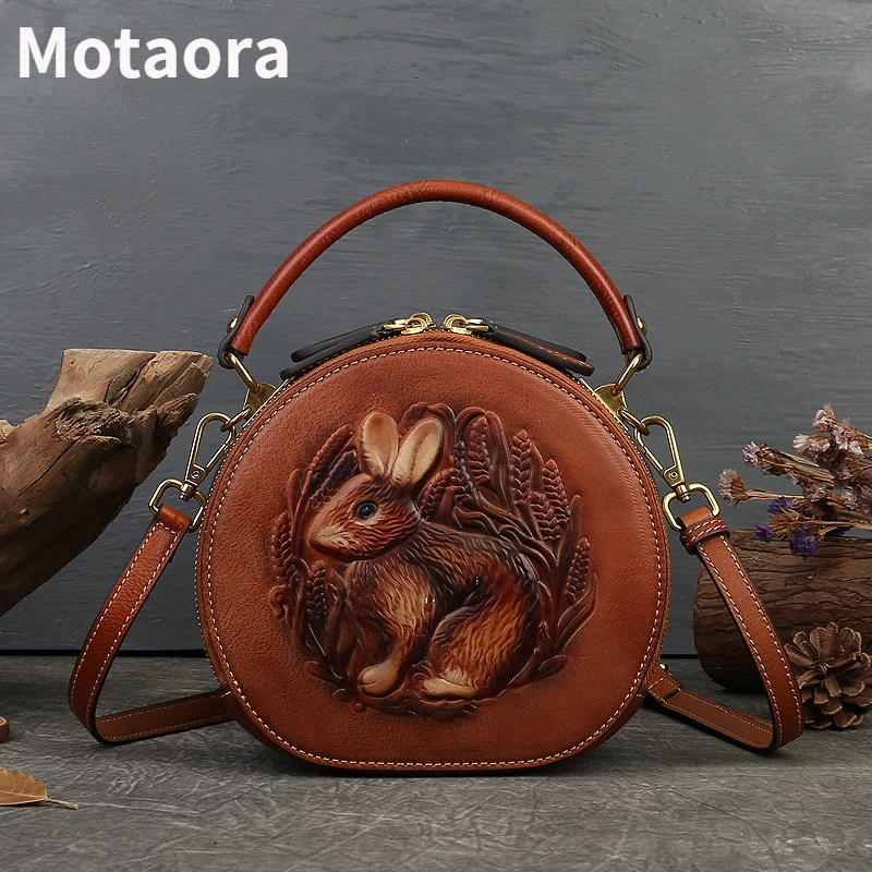 Top Trends: MOTAORA 2024 New Retro Round Women's Genuine Leather Handbags For Ladies Luxury Designer Rabbit Embossed Shoulder Messenger Bags Shoppable Styles