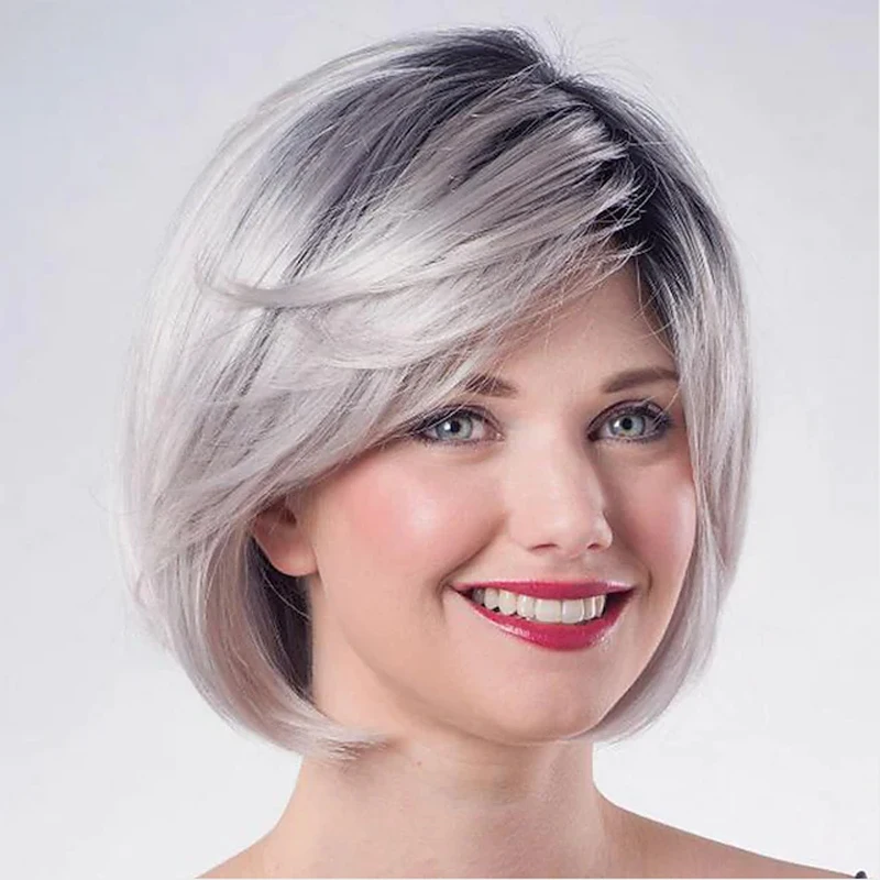 Top Trends: HAIRJOY Women Synthetic Hair Wig Blonde Silver Ombre Short Straight Wigs Side Bangs Shoppable Styles