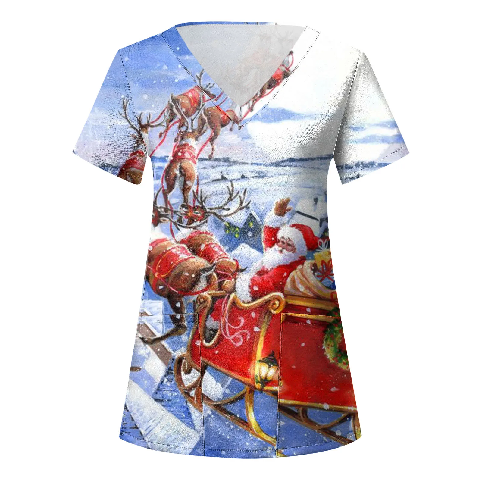 Top Trends: Christmas Print Scrubs Tops Xmas Pet Grooming Uniforms Short Pharmacy Work Uniform Veterinaria Pet Carer Nurse Top Clinic Shirts Shoppable Styles