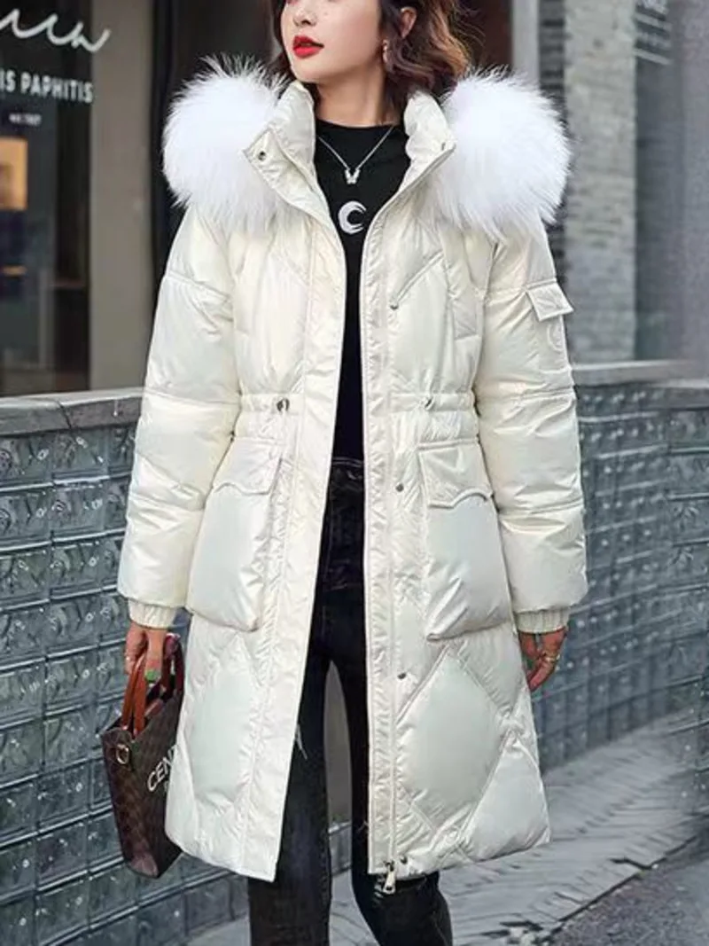 Top Trends: 2023 Autumn Winter Hooded Fur Collar Long Parkas Mujer Thick Warm Down Cotton Padded Jacket Women Casual Hoodies Coat Female Shoppable Styles - Image 2