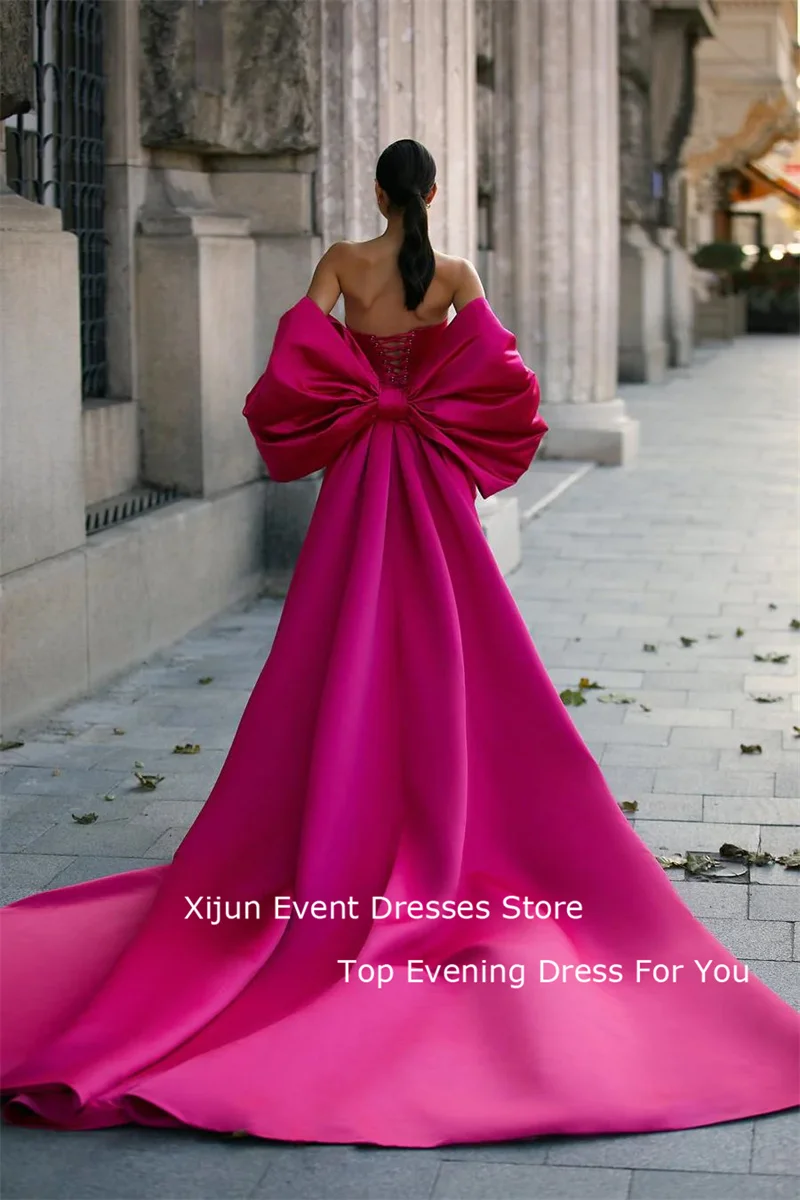 Top Trends: Xijun Mermaid Evening Dresses Hot Pink Satin Detachable Bow Train Sleeveless Splilt Prom Gowns Sweetheart Wedding Party Gowns Shoppable Styles - Image 2