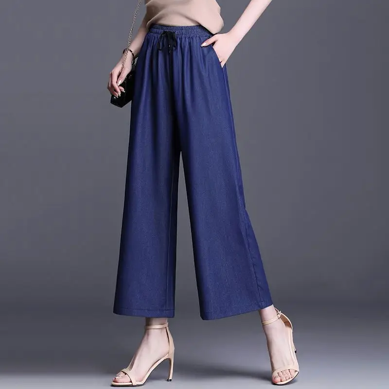 Top Trends: Korean Women Summer Thin Wide Leg Jeans Elastic High Waist Pants Drawcord Pocket Denim Oversized Loose Fashion Straight Trousers Shoppable Styles