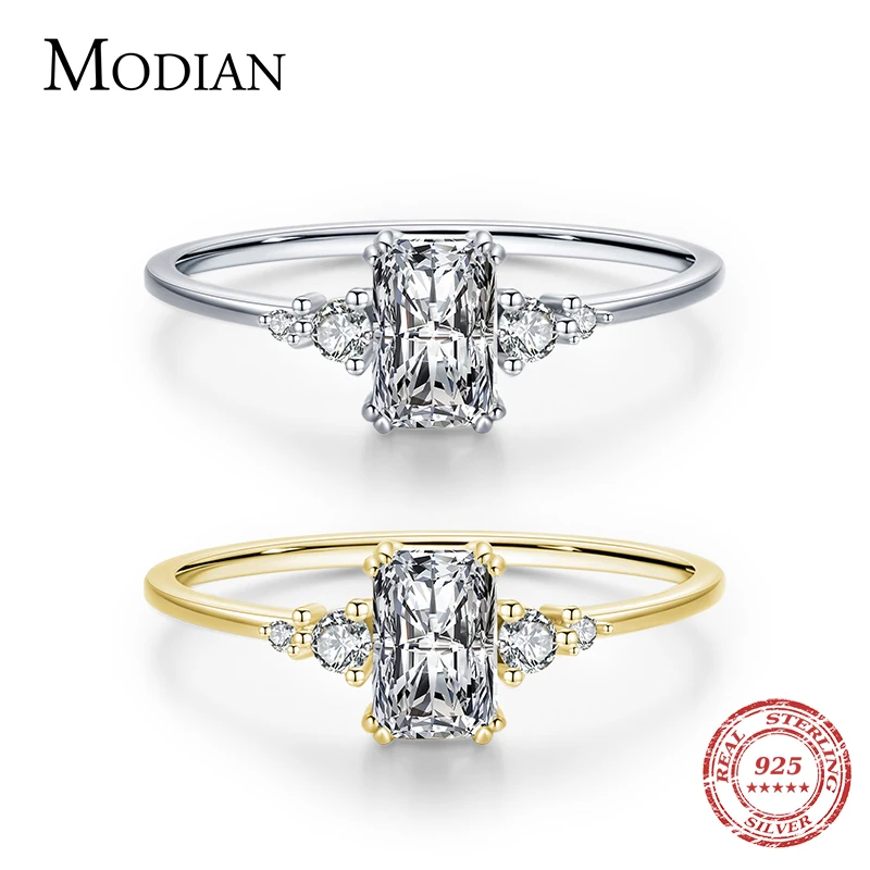 Top Trends: Modian Rectangle Dazzling Ring Solid 925 Sterling Silver Clear Cubic Zirconia Finger Rings For Women Wedding Fine Jewelry Anel Shoppable Styles