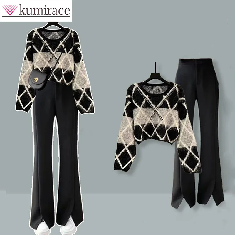 Top Trends: Large Women&#039;s Autumn Set Women&#039;s 2023 New Slim Fashion Sweater Split Casual Pants Two Piece Set Clothes For Women Pant Sets Shoppable Styles