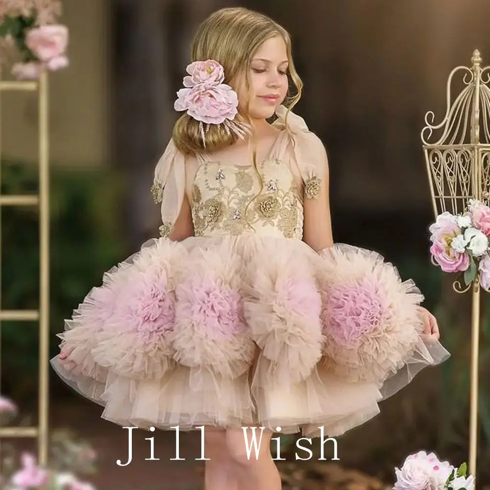 Top Trends: Jill Wish Elegant Champagne Girl Dress Dubai Princess Baby Kids Wedding Birthday Party Evening Gown Holy Communion 2024 J180 Shoppable Styles