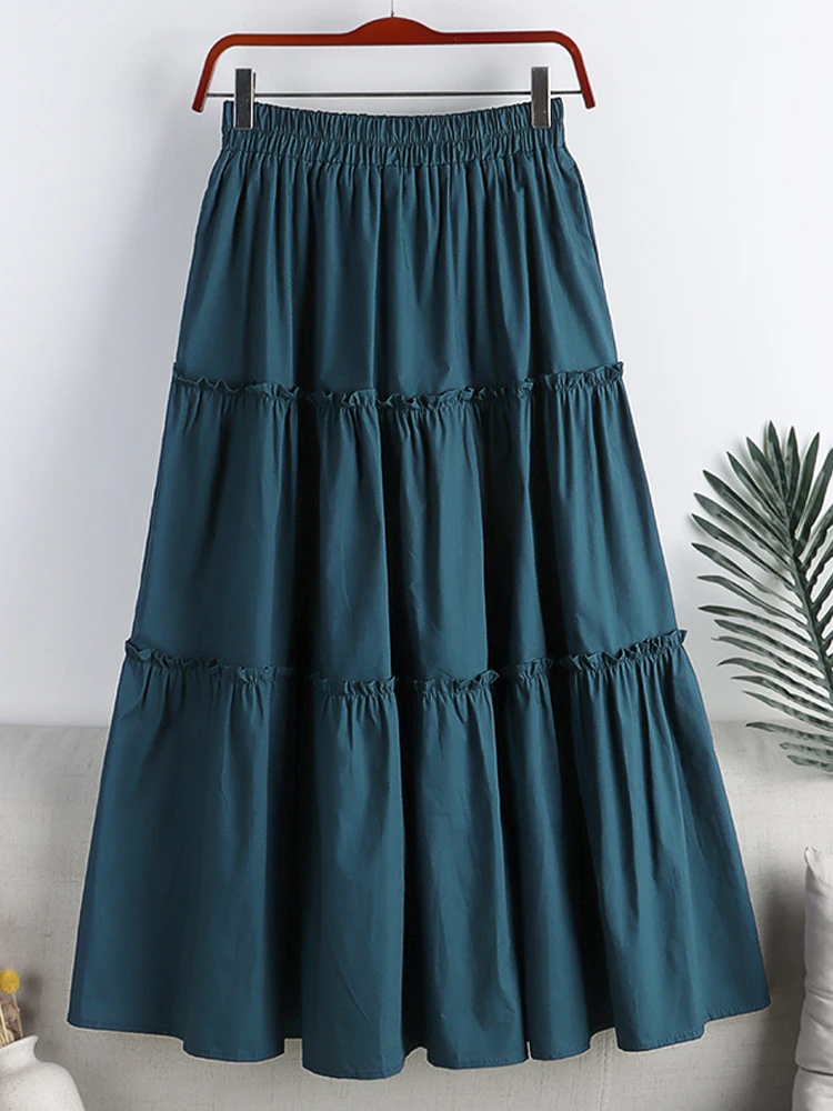 Top Trends: Women Ruffles Mermaid Skirts 2023 New Autumn Korean Style Large Swing A-Line Midi Skirts High Waist Slim Office Lady Work Skirts Shoppable Styles