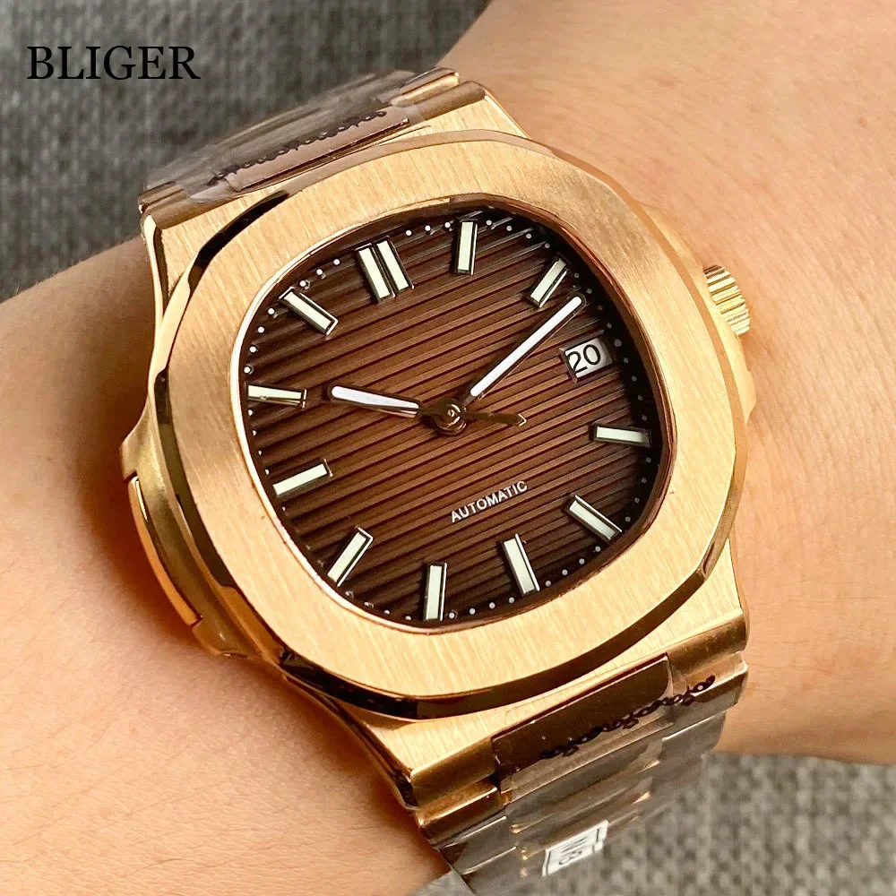 Top Trends: BLIGER NH35A PT5000 Rose Gold Dress Square Case Brown Dial Automatic Men Watch MIYOTA 8215 Sapphire Glass Luminous Index Shoppable Styles