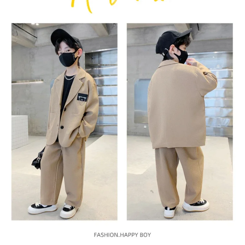 Top Trends: Autumn Teenage Boys Gentleman Clothes Set Children Sigle Breasted Trend Coat And Pant 2 Pieces Set Birthday Party Outfit Shoppable Styles - Image 4