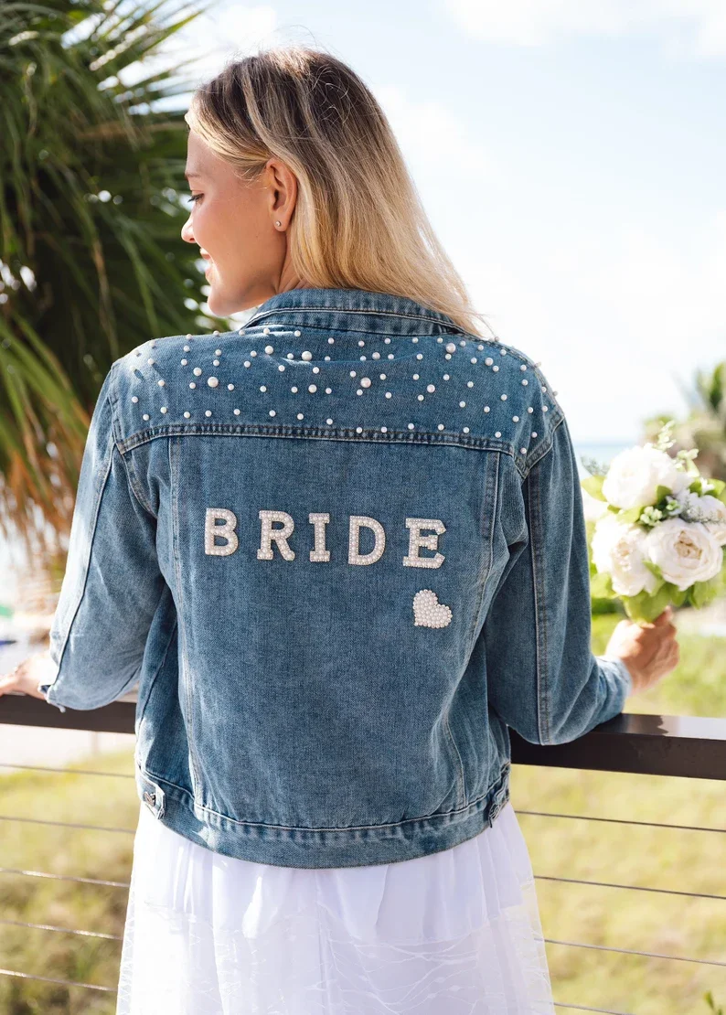 Top Trends: BRIDE Rhinestone Custom Bridal Denim Jacket Future Mrs Wedding Jackets Wifey Name Pearl Detailing Personalized Bridal Party Coat Shoppable Styles