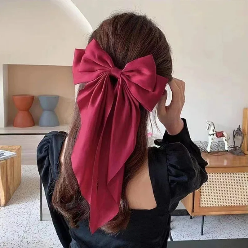 Top Trends: 2023 New Women Large Bow Hairpin Summer Chiffon Big Bowknot Stain Bow Barrettes Women Solid Color Ponytail Clip Hair Accessories Shoppable Styles