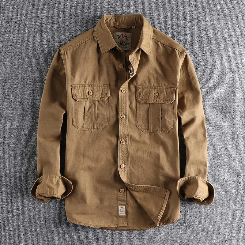 Top Trends: American Tooling Multi-pocket Slim Shirt Simple Wash All-match Long-sleeved Shirt Casual Cargo Top High Quality Retro Nostalgia Shoppable Styles - Image 4