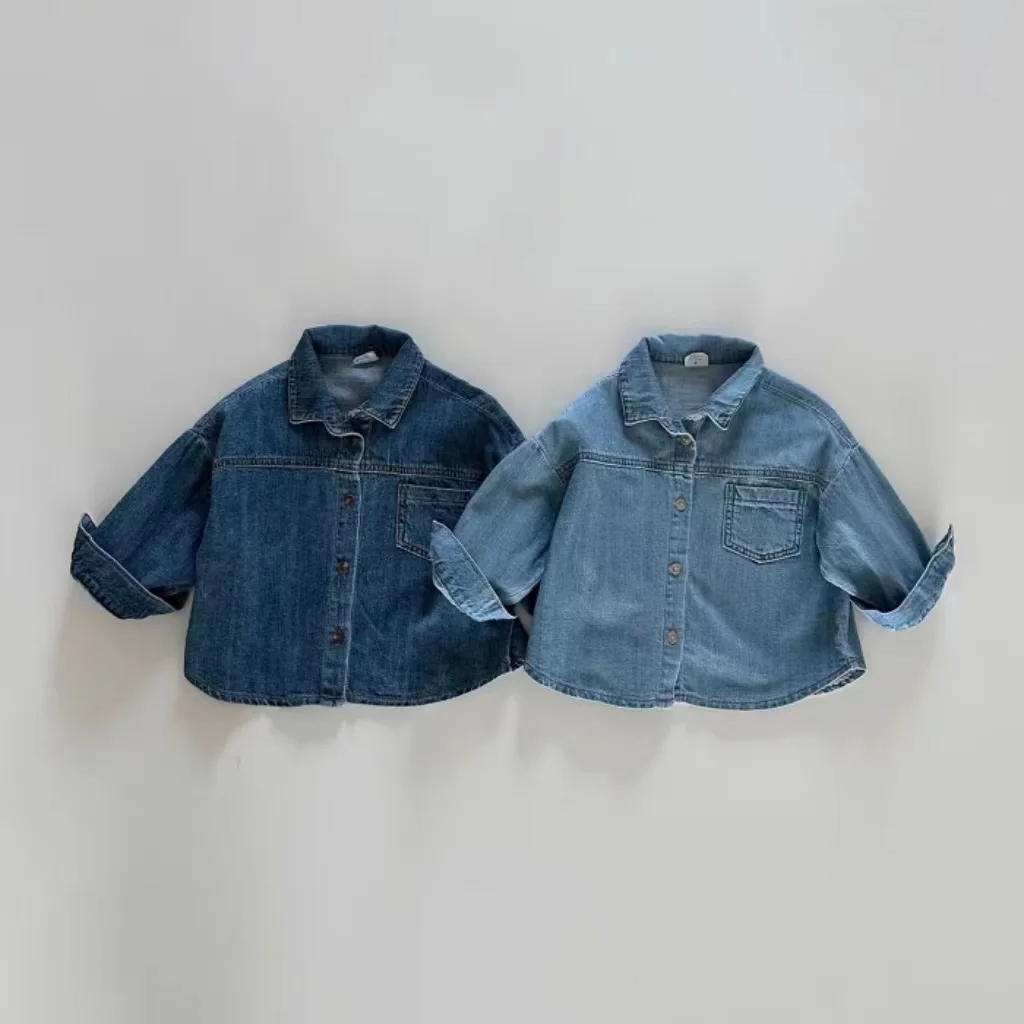 Top Trends: 2023 Autumn New Baby Long Sleeve Denim Jacket Infant Boys Pocket Lapel Coat Children Casual Coat Vintage Baby Denim Tops Clothes Shoppable Styles