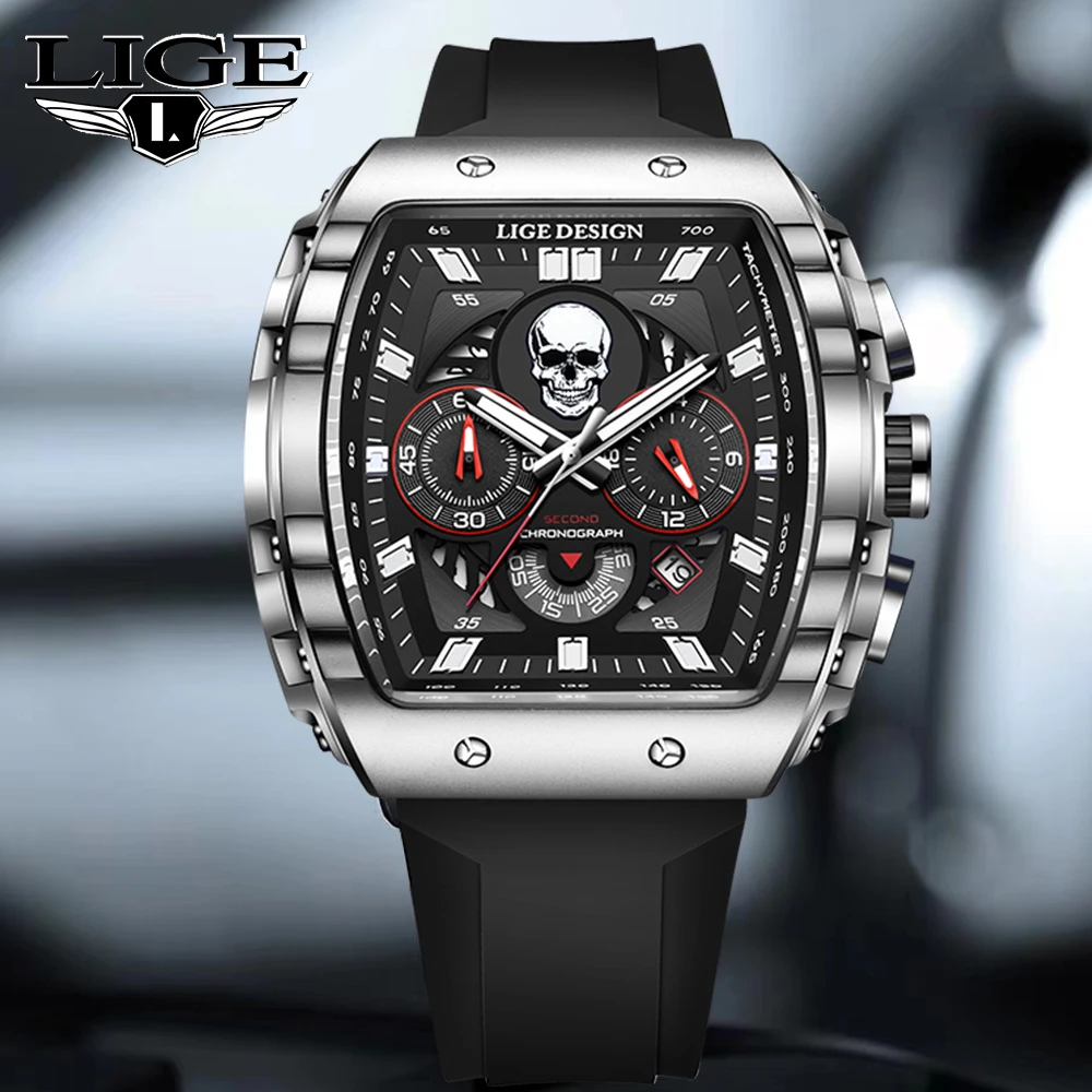 Top Trends: LIGE Watch Skull Style Men Watch Silicone Luminous Quartz Watches Military Wateproof Auto Date Chronograph Skeleton Reloj Hombre Shoppable Styles