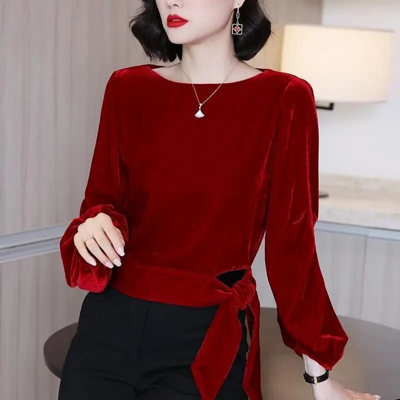 Top Trends: Fashion Lantern Sleeve Bandage Bow Blouse Women's Clothing 2022 Autumn New All-match Office Lady Tops Oversized Korean Shirt Shoppable Styles - Image 3