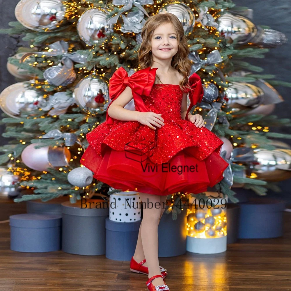 Top Trends: Boat Neck Off Shoulder Flower Girls Dresses With Sequined 2024 New Christmas Gowns Knee Length Zipper Back فلور فتاة اللباس Shoppable Styles