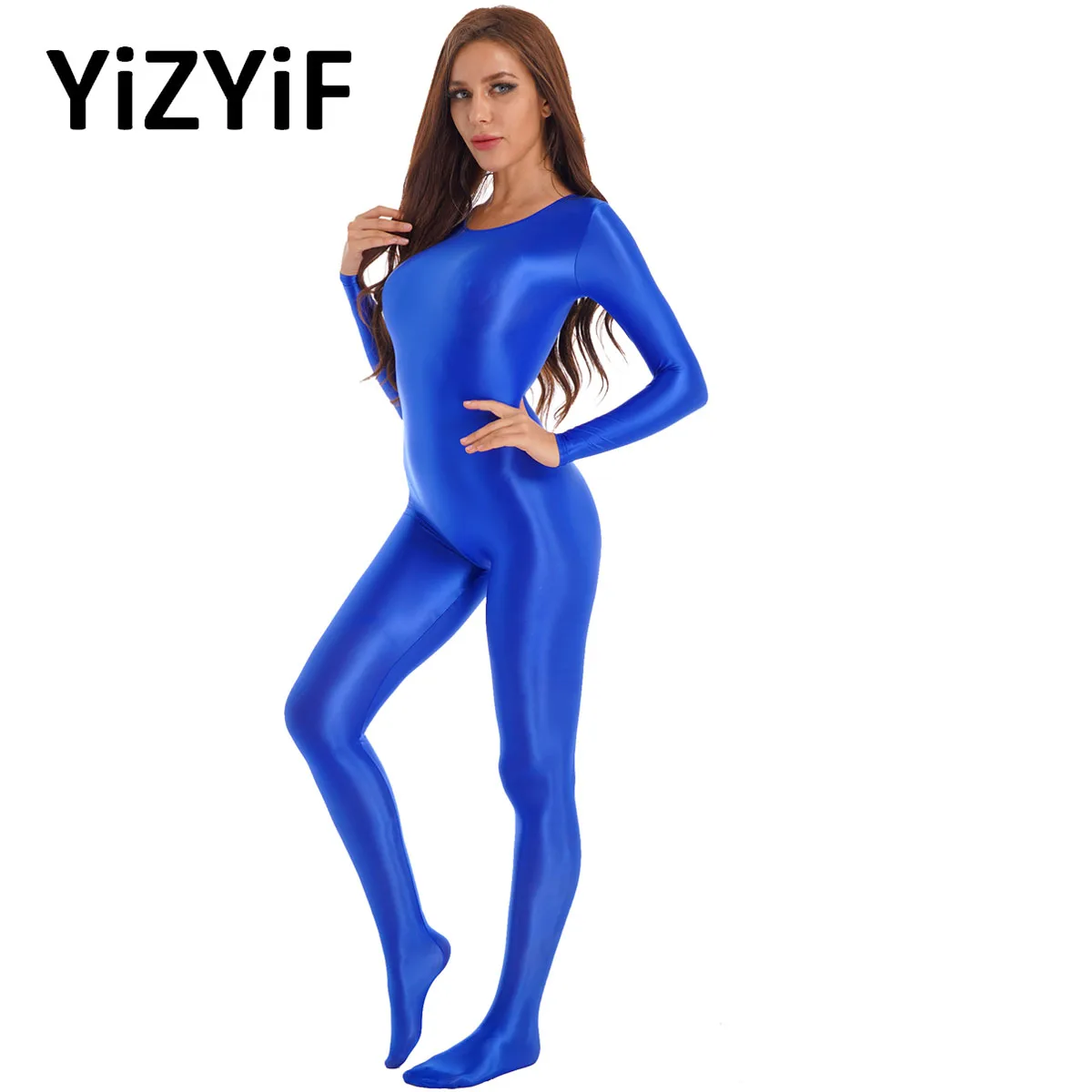 Top Trends: Womens Glossy Smooth Jumpsuit Long Sleeve Bodystocking Full Body Bodycon Rompers Bodysuit Gym Yoga Fitness Swimwear Clubwear Shoppable Styles