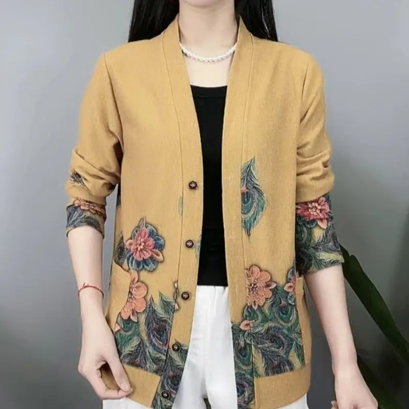 Top Trends: Vintage Woman Clothes Cardigan Long Floral Coat Streetwear Spring Autumn Long Sleeve V-neck Versatile Fashion Casual Knit Jacket Shoppable Styles - Image 2