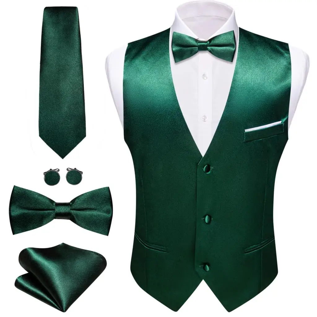 Top Trends: Luxury Vest For Men Silk Mercerized Green Solid Waistcoat Bowtie Tie Set Wedding Business Sleeveless Jacket Male Suit Barry Wang Shoppable Styles