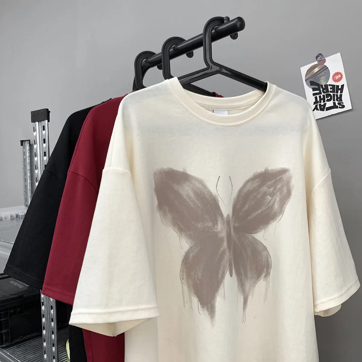 Top Trends: Heavyweight Pure Cotton T-shirt Design With A Sense Of Niche Butterfly Print Summer New Loose Fitting Casual Couple Top Clothing Shoppable Styles - Image 6