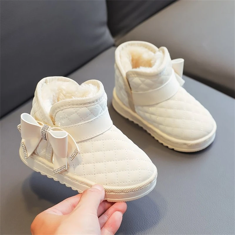 Top Trends: Winter Big Children Girl Crystal Bowknot Snow Boots Thickened Warm Comfortable White Boots Baby Kids NON-SLIP Plush Cotton Shoes Shoppable Styles